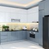 Tủ bếp MDF phủ acrylic màu xanh cho chung cư