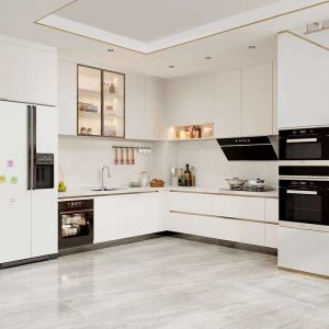 Tủ bếp MDF phủ acrylic màu trắng cho chung cư